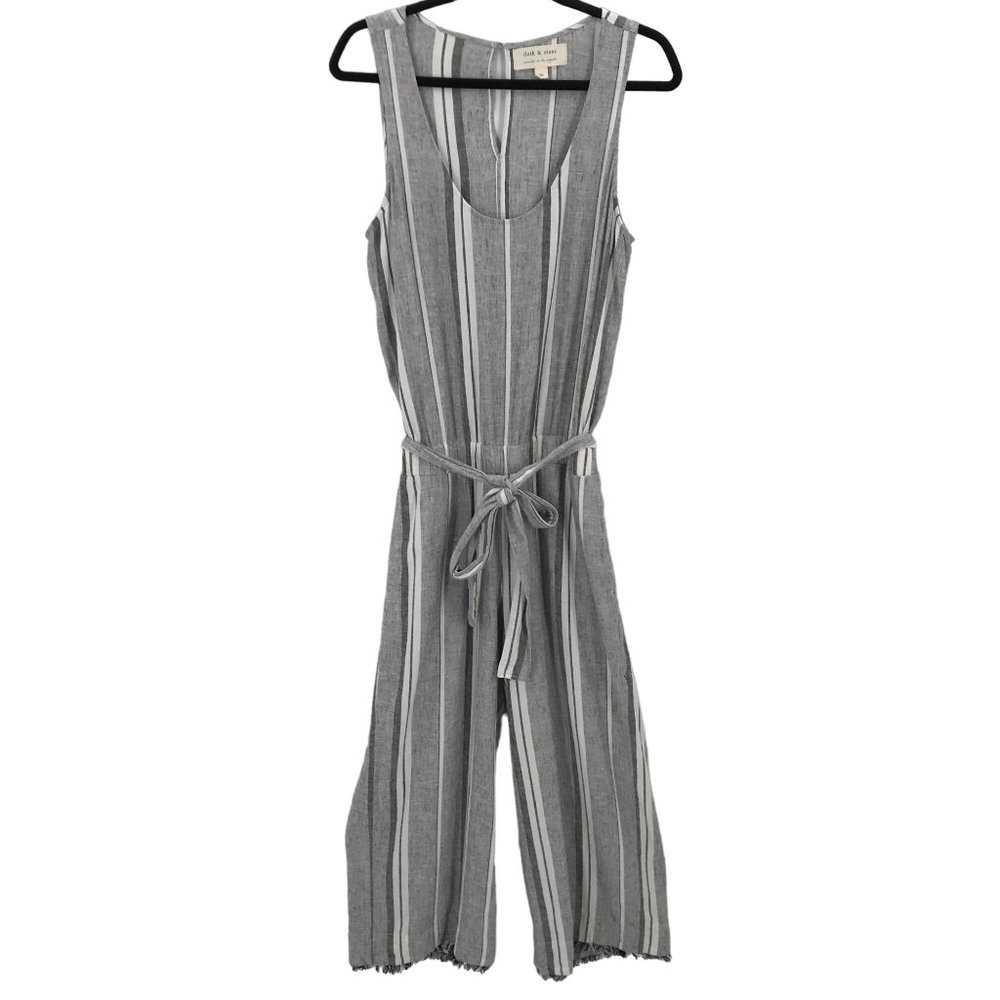Cloth & Stone Womens Linen Blend Blue White Striped Sleeveless Cropped Romper  M